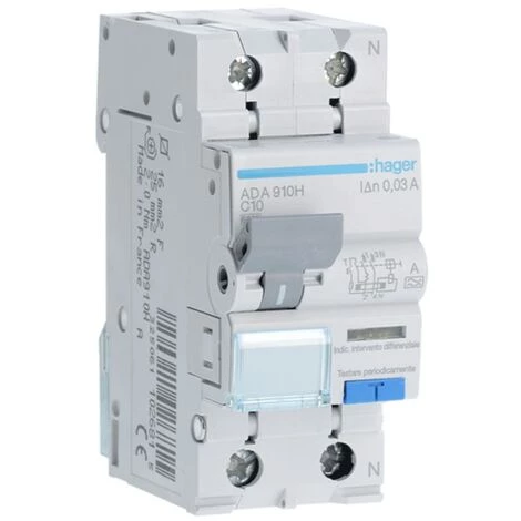 Disjoncteur Différentiel Hager 1P+N 30MA 10A ADA910H 1 Disjoncteur Différentiel Hager 1P+N 30MA 10A ADA910H