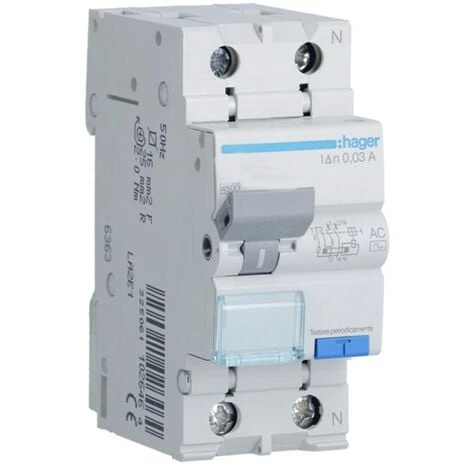 Disjoncteur Différentiel Hager 1P+N 30MA 25A ADC825H 1 Disjoncteur Différentiel Hager 1P+N 30MA 25A ADC825H