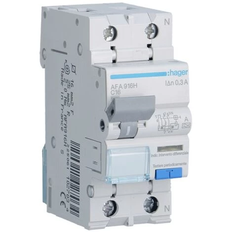 Disjoncteur Différentiel Hager 1P+N 300MA 16A AFA916H 1 Disjoncteur Différentiel Hager 1P+N 300MA 16A AFA916H