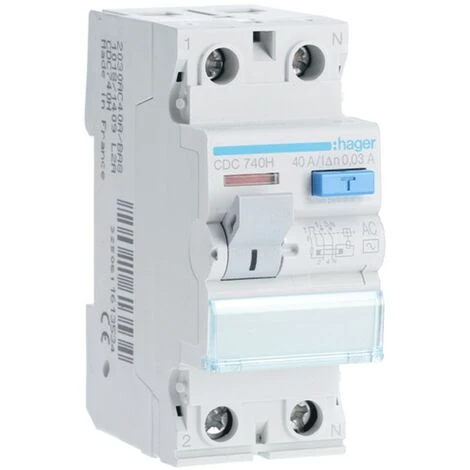 Hager Disjoncteur Différentiel 2P 40A 30MA AC 2 Modules CDC740H 1 Hager Disjoncteur Différentiel 2P 40A 30MA AC 2 Modules CDC740H