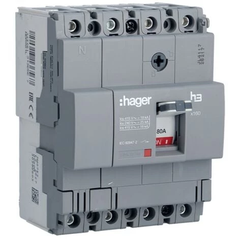 Hager X160 4P 18KA 80A Disjoncteur Thermomagnétique HDA081L 1 Hager X160 4P 18KA 80A Disjoncteur Thermomagnétique HDA081L