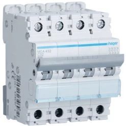 Interrupteur Magnétothermique Hager 4P 32A 6 KA C 4 Modules MCA432