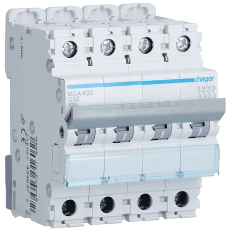 Interrupteur Magnétothermique Hager 4P 32A 6 KA C 4 Modules MCA432 1 Interrupteur Magnétothermique Hager 4P 32A 6 KA C 4 Modules MCA432