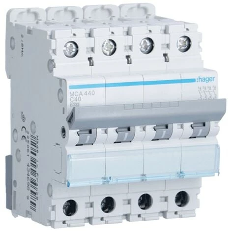 Interrupteur Magnétothermique Hager 4P 40A 6 KA C 4 Modules MCA440 1 Interrupteur Magnétothermique Hager 4P 40A 6 KA C 4 Modules MCA440