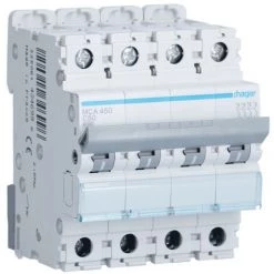 Interrupteur Magnétothermique Hager 4P 50A 6 KA C 4 Modules MCA450