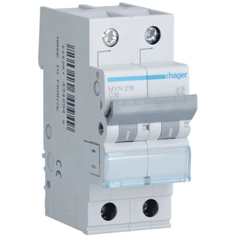 Interrupteur Magnétothermique Hager 2P 16A 4,5KA C 2 Modules MYN216 1 Interrupteur Magnétothermique Hager 2P 16A 4,5KA C 2 Modules MYN216