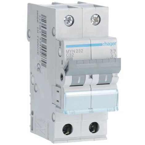 Interrupteur Magnétothermique Hager 2P 32A 4.5 KA C 2 Modules MYN232 1 Interrupteur Magnétothermique Hager 2P 32A 4.5 KA C 2 Modules MYN232