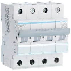 Interrupteur Magnétothermique Hager 4P 63A 4.5 KA C 4 Modules MYN463