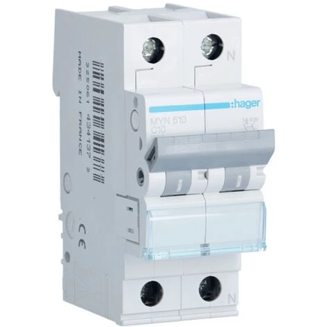 Interrupteur Magnétothermique Hager 1P+N 10A 4.5 KA C 2 Modules MYN510 1 Interrupteur Magnétothermique Hager 1P+N 10A 4.5 KA C 2 Modules MYN510