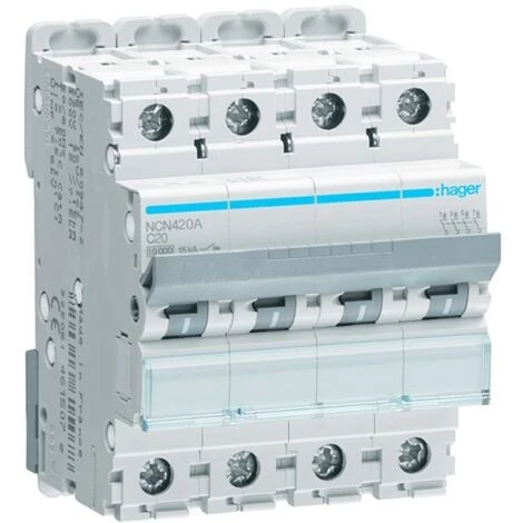 Interrupteur Mangnetotermique Hager 4P 20A 10KA C 4 Modules NCN420A 1 Interrupteur Mangnetotermique Hager 4P 20A 10KA C 4 Modules NCN420A