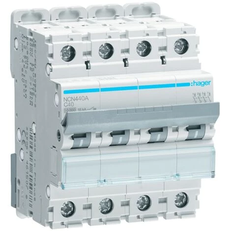 Interrupteur MagnétothermiqueHager 4P 40A 10KA C 4 Modules NCN440A 1 Interrupteur MagnétothermiqueHager 4P 40A 10KA C 4 Modules NCN440A