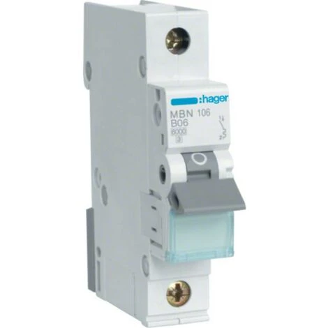 Hager MBN106 MBN106 Disjoncteur Monophasé 6 A 230 V, 400 V - Gris 1 Hager MBN106 MBN106 Disjoncteur Monophasé 6 A 230 V, 400 V - Gris