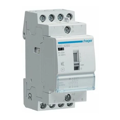 HAGER Contacteur Silencieux à Commande Manuelle - 4P - 230V - 25A - 4F 1 HAGER Contacteur Silencieux à Commande Manuelle - 4P - 230V - 25A - 4F
