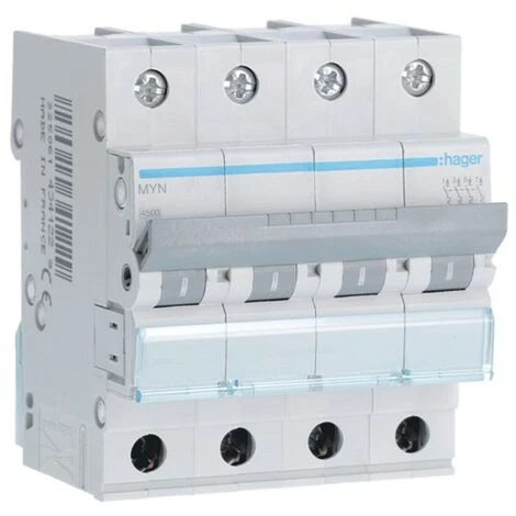 Interrupteur MagnétothermiqueHager 4P 6A 4,5 KA C 4 Modules MYN406 1 Interrupteur MagnétothermiqueHager 4P 6A 4,5 KA C 4 Modules MYN406