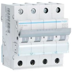 Interrupteur Magnétothermique Hager 4P 40A 4.5 KA C 4 Modules MYN440
