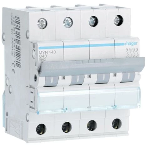Interrupteur Magnétothermique Hager 4P 40A 4.5 KA C 4 Modules MYN440 1 Interrupteur Magnétothermique Hager 4P 40A 4.5 KA C 4 Modules MYN440