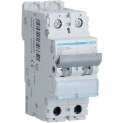 Interrupteur Magnétothermique Hager 2P 20A 6 KA C 2 Modules MCA220