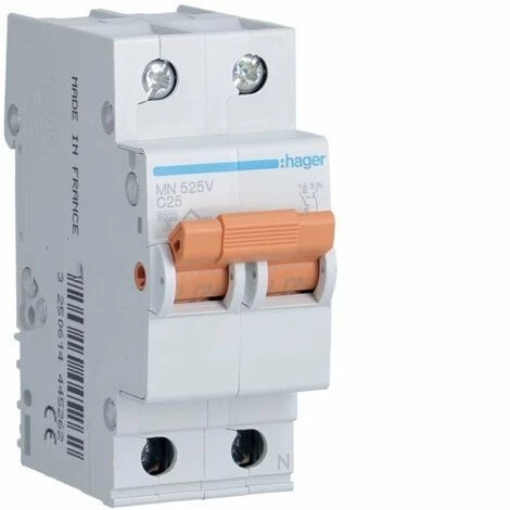 HAGER MN525V | Disjoncteur MN 1P+N 25A Courbe C 1 HAGER MN525V | Disjoncteur MN 1P+N 25A Courbe C