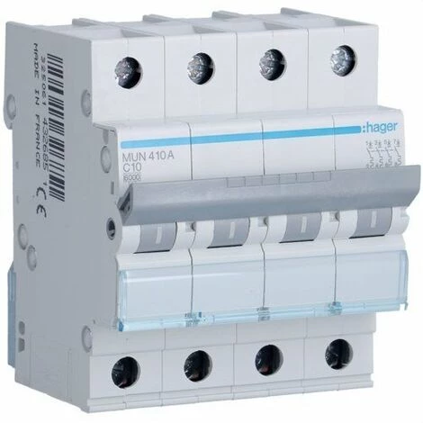 HAGER MUN410A | Disjoncteur 4P 10A Courbe-C 6kA 1 HAGER MUN410A | Disjoncteur 4P 10A Courbe-C 6kA