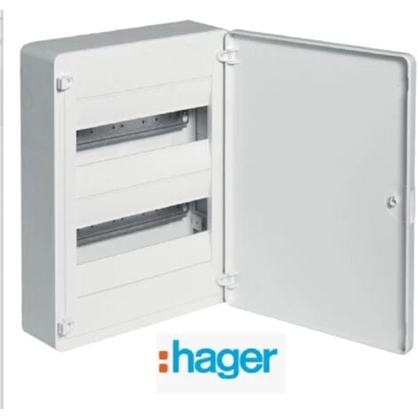 Coffret électrique Montage Apparent 24 Modules 2 Rangées + Porte Pleine Couleur Blanc Hager VS212 1 Coffret électrique Montage Apparent 24 Modules 2 Rangées + Porte Pleine Couleur Blanc Hager VS212